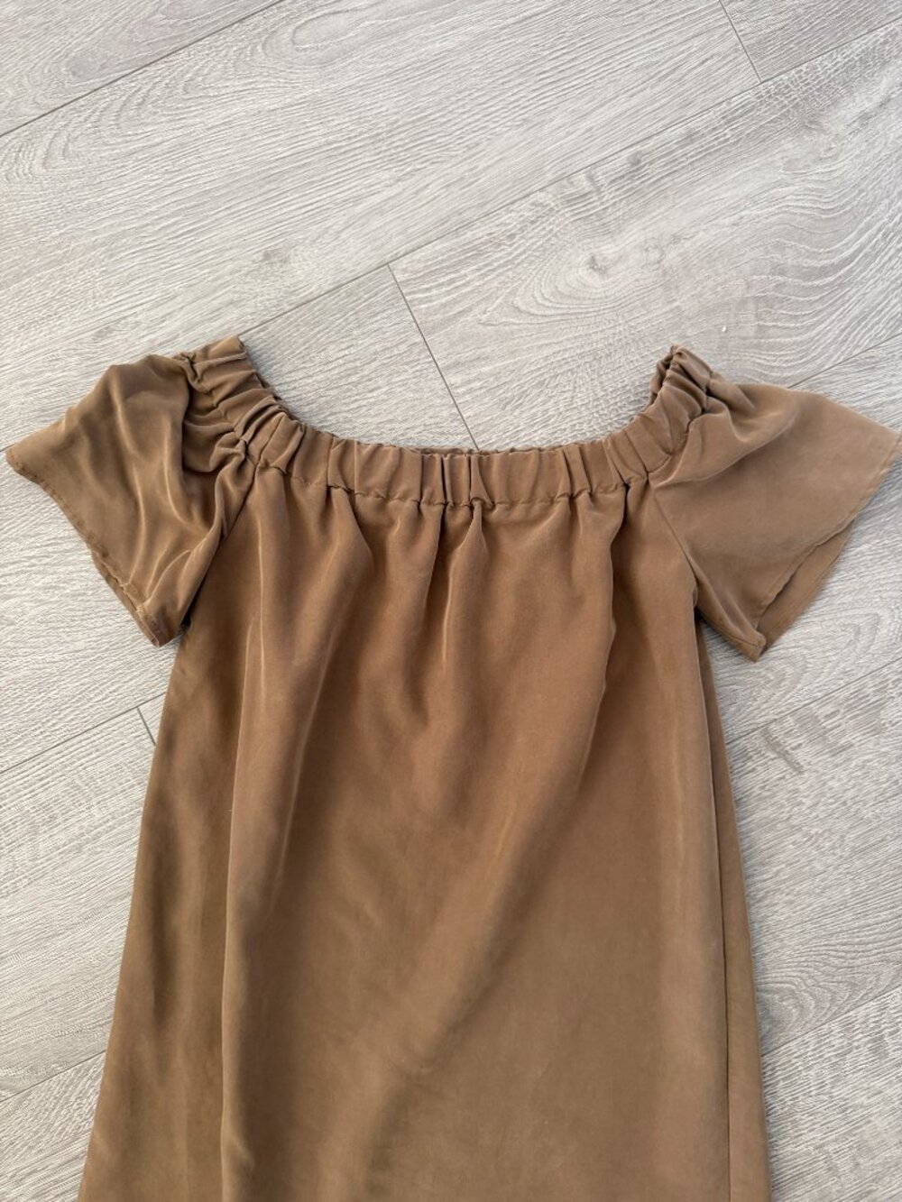 H&M Brown Off Shoulder Shift Dress Women’s Size 4 EUR 34 Short Sleeve - Picture 2 of 7